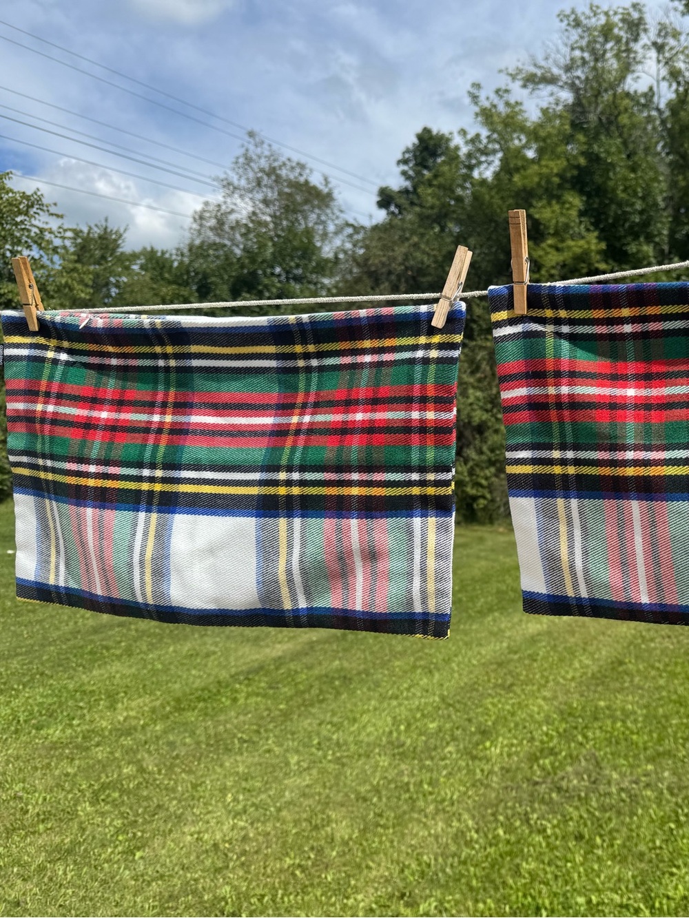 Two Red & Green plaid Hofdeco lumbar pillow covers. 12”x20”.
